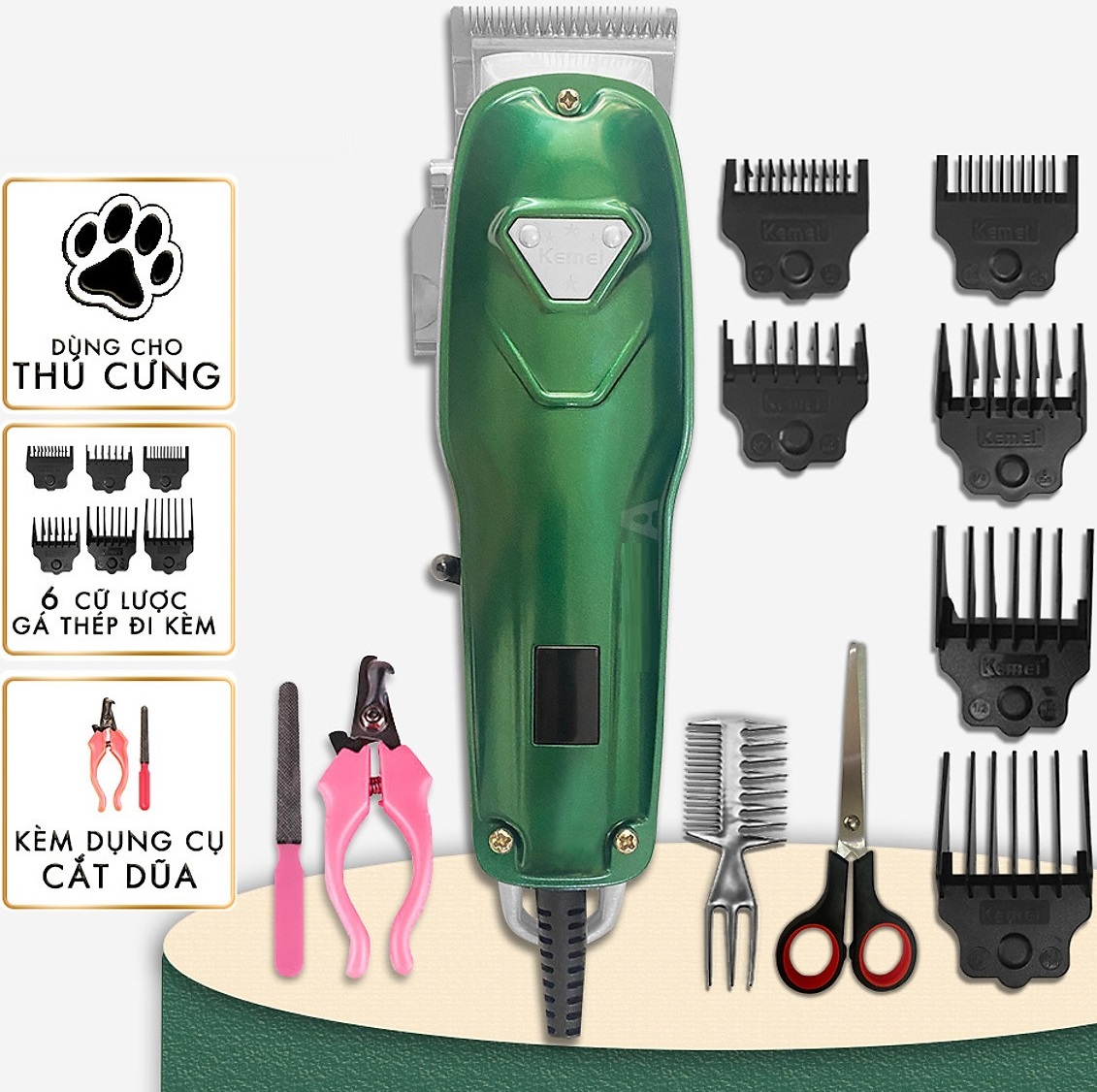 Tông đơ điện cắt lông thú cưng tặng kèm kéo , kềm dũa móng kemei cw22