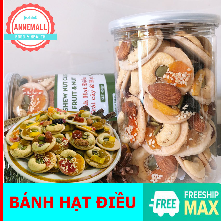 [HCM]Bánh Đồng tiền Hạt Điều - Annemall. Mix Hạnh Nhân bí xanh nho xí muội xoài mơ Hộp 250g