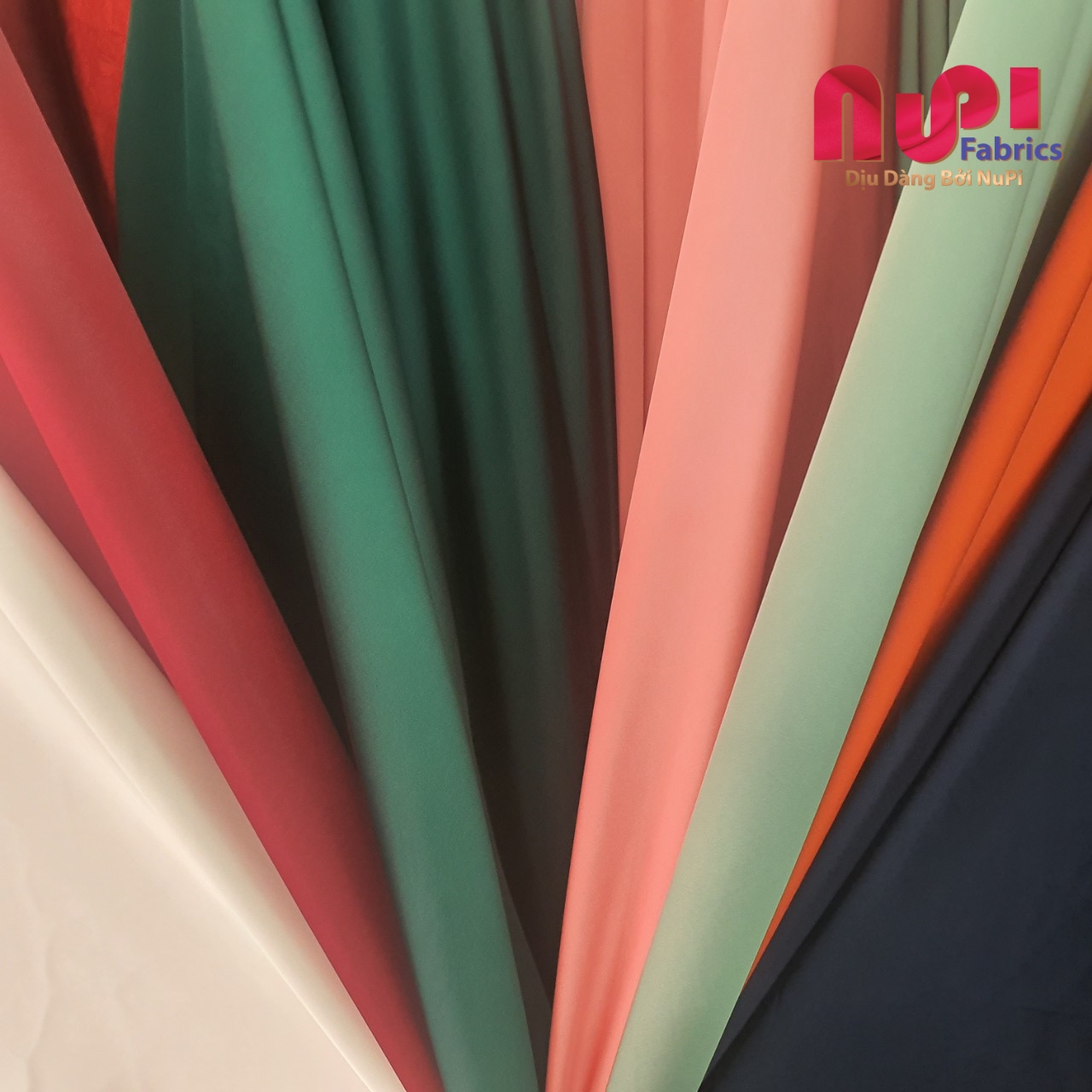 Vải lụa latin, bảng màu 2, nupi fabrics, ứng dụng may áo lẻ, áo dài, pizama, đồ bộ