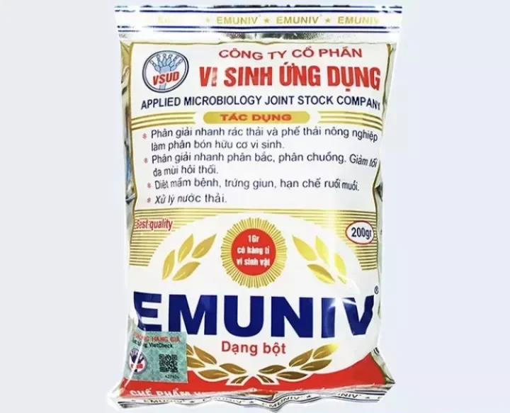 Gói 200 gram - chế phẩm em - emuniv vi sinh - ủ phân - ủ rác thải - chuyển hóa phân bón - hakii