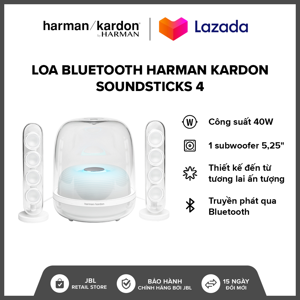 [TRẢ GÓP 0%] Loa Bluetooth Harman Kardon SoundSticks 4 l Công suất 140W l 8 củ loa toàn dải l 1 loa subwoofer 5.25" l HÀNG CHÍNH HÃNG