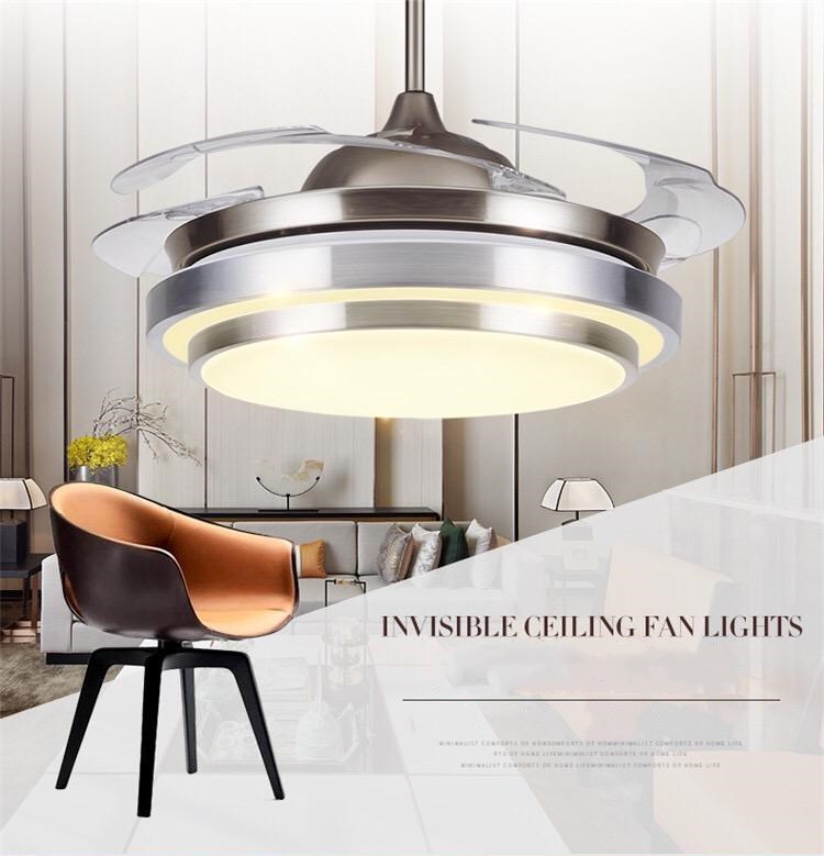 Quạt đèn 72W tần FS-008 số vô hình hiện đại tối giản quạt trần tối giản phòng ngủ nhà hàng với quạt điện đèn chùm phòng khách nh