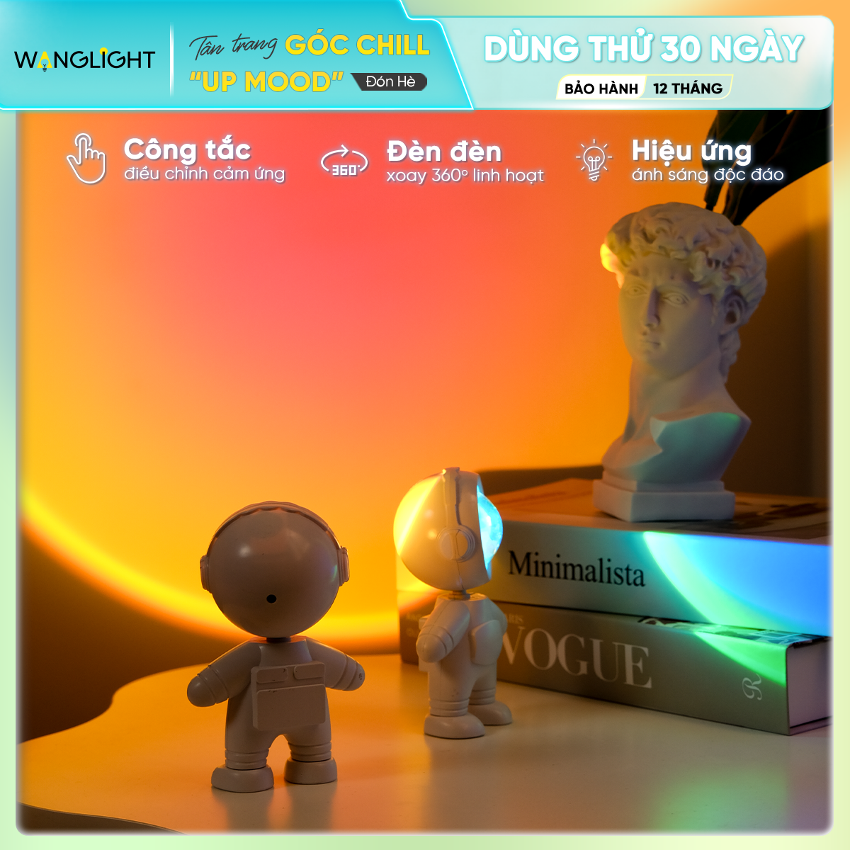 Đèn hoàng hôn phi hành gia wanglight, hoàng hôn, bình minh, cầu vồng, trăng khuyết, 16 màu rgb