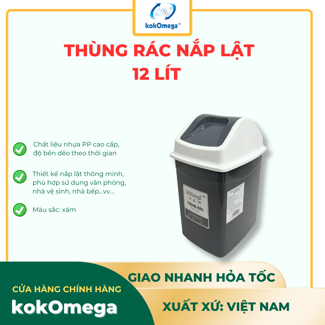 Thùng rác nắp lật kokomega 12l-