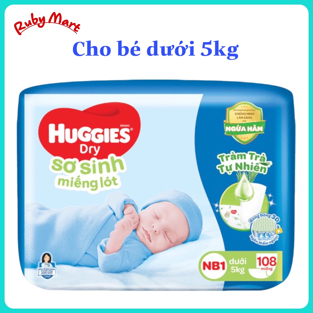 Miếng lót Huggies size Newborn 1 108 + 9 miếng Cho bé dưới 5kg