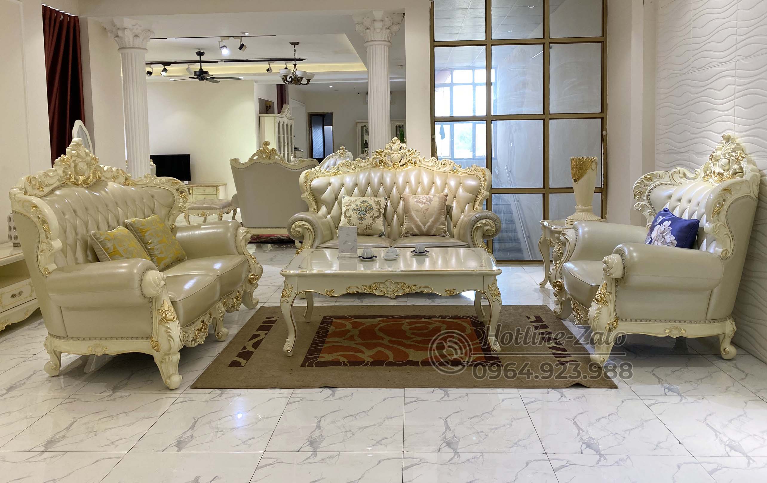 BỘ SOFA 122 TÂN CỔ ĐIỂN DÁT VÀNG  DA BÒ NHẬP KHẨU 9903B
