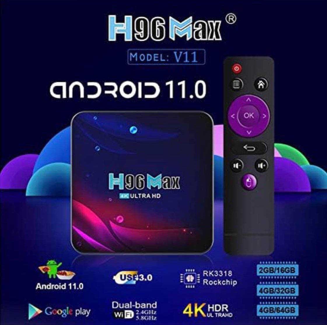 TV Box h96 max v11 RAM 2G ROM 16G Android 11 xem truyền hình miễn phí hỗ trợ netflix youtube 4K tìm kiếm giọng nói kết nối loa bluetooth