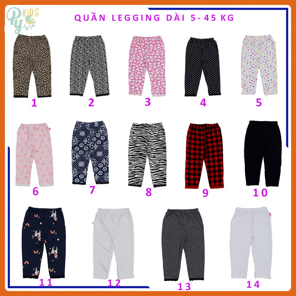 Quần legging dài/ quần bó dài cotton 4 chiều cho bé gái từ 5-35 kg, bông đẹp lạ mắt, lai phối viền ren
