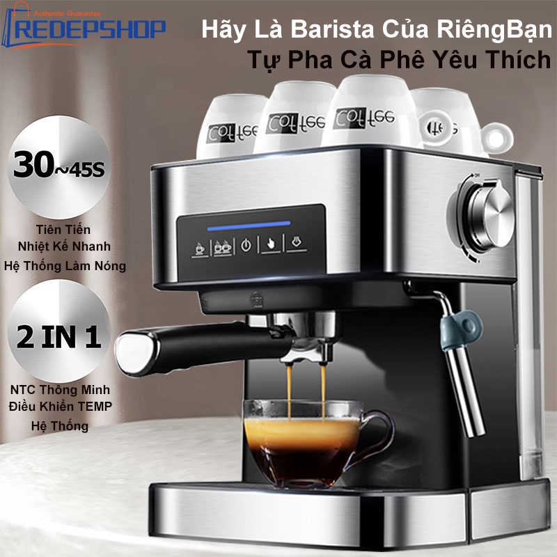 Máy pha cà phê có ống làm nóng đánh sữa, màn hình cảm ứng thông minh, áp lực cao làm cà phê nồng đậm máy pha chế cà phê inox không gỉ