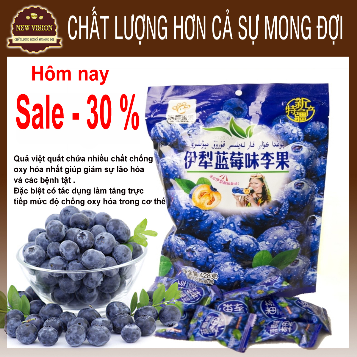 Quả việt quất blueberries sấy khô - ô mai việt quất - xí muội đồ ăn vặt.new vision