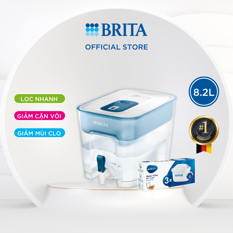 Combo bình lọc nước brita flow 8.2l kèm hộp 3 lõi lọc brita maxtra plus - thương hiệu đến từ đức