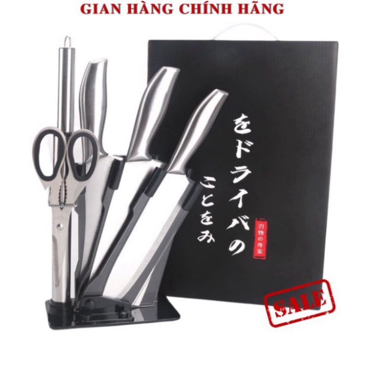 Bộ dao kéo 6 món nhật bản japan cao cấp, sét dao 6 món thép nhật bản chống gỉ tặng kèm khay để hàng cao cấp