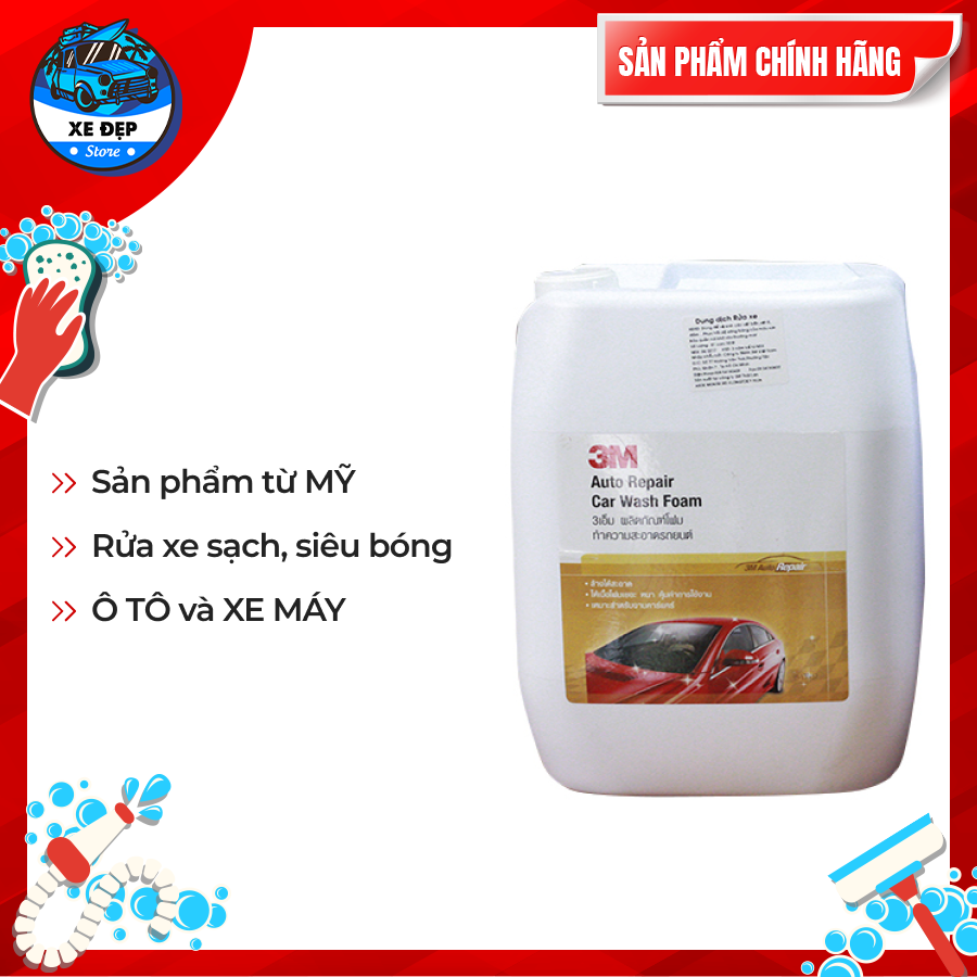 Xà bông rửa xe bọt tuyết 3M Bình 10L- Hàng chính hãng xuất xứ Thái Lan