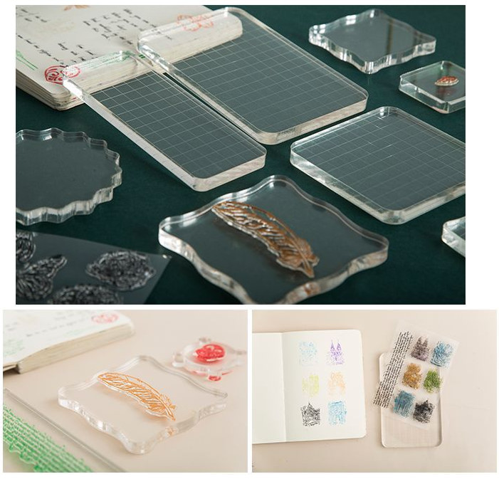 Cán nhựa con dấu trong suốt Clear stamp Acrylic Block-dụng cụ kèm con dấu silicon Canarystore54