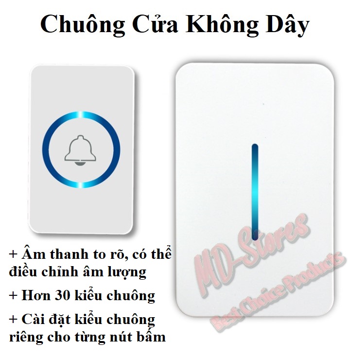 Chuông cửa không dây cao cấp chống nước hơn 30 kiểu chuông 4 mức điều chỉnh âm lượng