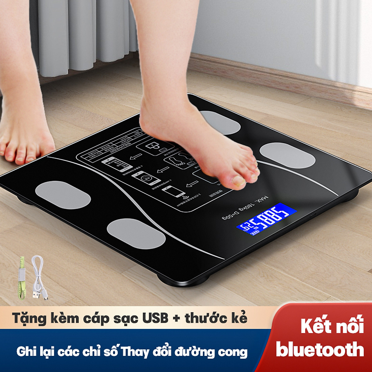 [TẶNG KÈM CÁP] CÂN ĐIỆN TỬ THÔNG MINH. THIẾT BỊ ĐO CÂN NẶNG KẾT NỐI BLUETOOH PHÂN TÍCH ĐO LƯỜNG CHỈ SỐ CỤ THỂ - CÂN SỨC KHỎE , CÂN ĐIỆN TỬ SỨC KHỎE