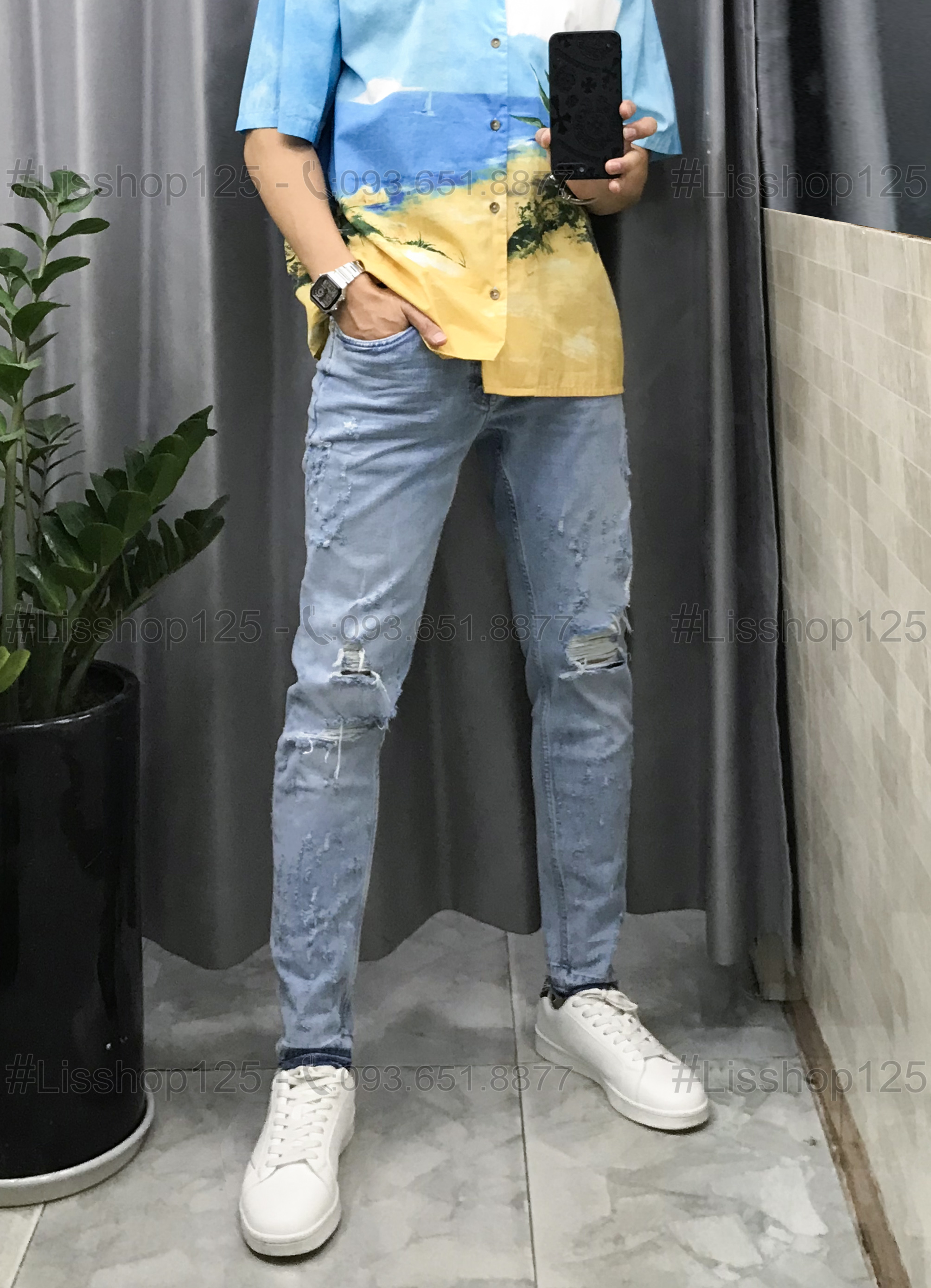 Quần jeans nam zara authentic rách gảy xước cực chơi, fit skinny ôm