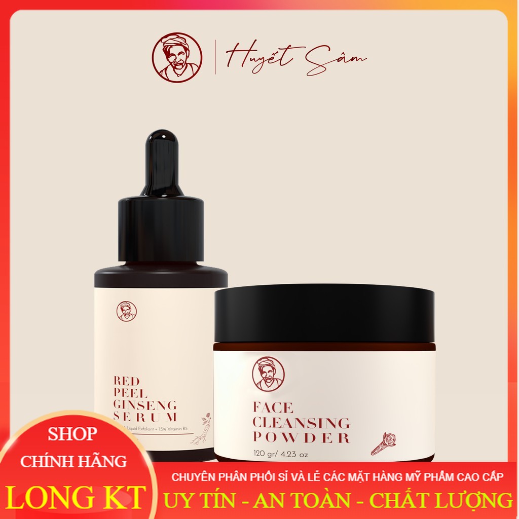 Bà Lão - Chính Hãng Mẫu mới - Combo Hỏa tốc Sạch Mụn ,Thâm,Nám Bà Lão - Com bo 2 sản phẩm: Red Peel Ginseng Serum 30ml + Bột rửa mặt đinh hương  Face Cleansing Powder 120g Bà Lão- tái tạo da Huyết Sâm  Bà Lão
