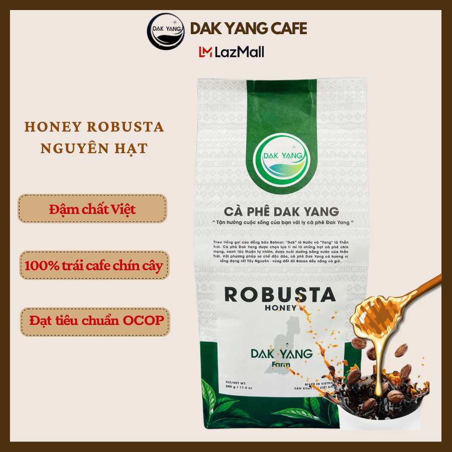Cafe Robusta dạng hạt 100% cà phê chín đỏ - Honey 500g ĐẮK YANG CAFE