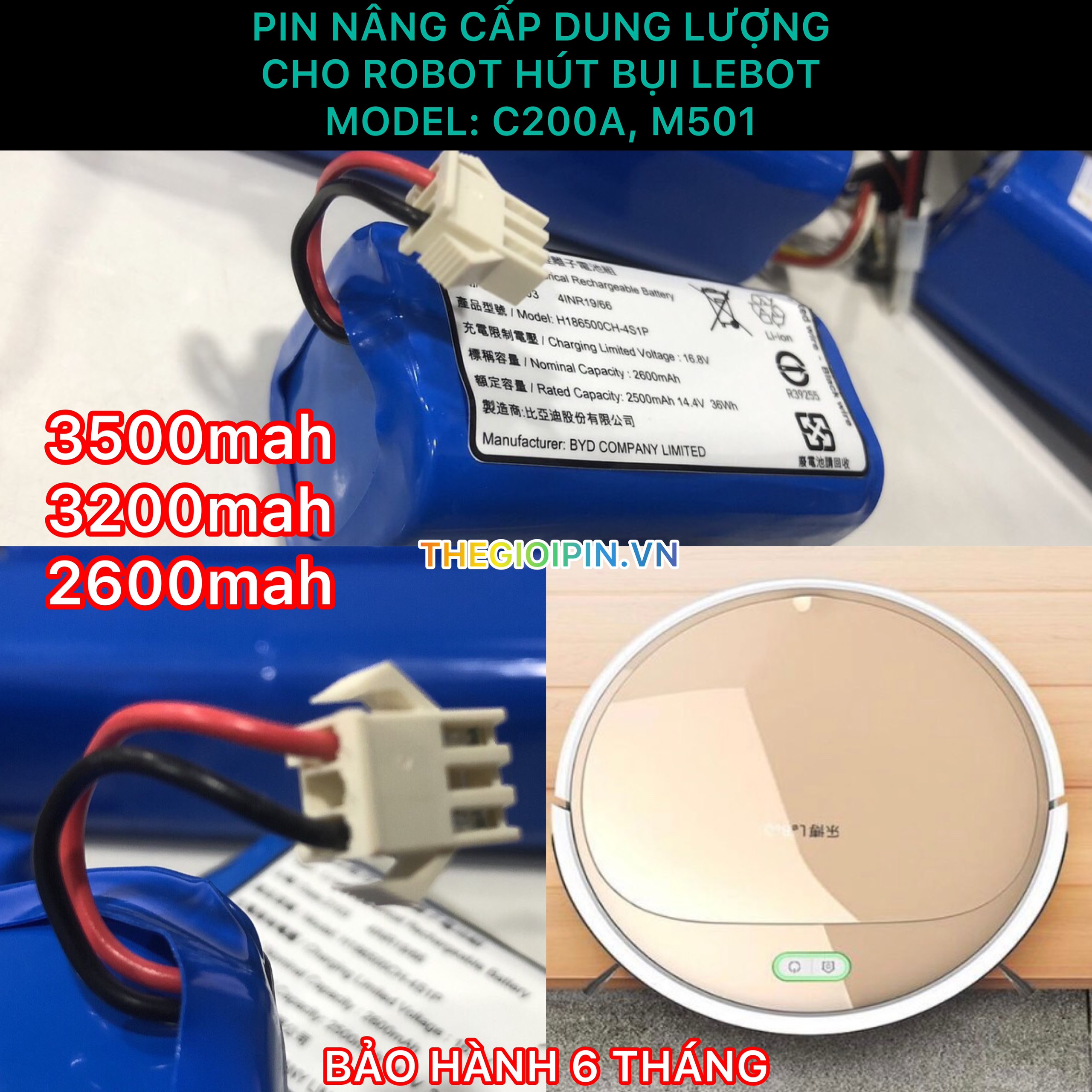 Pin robot hút bụi lebot model: lebot c200a, m501