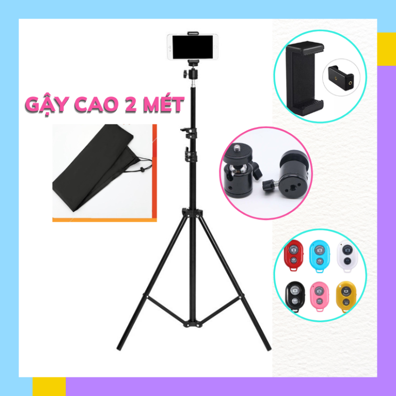 Gậy livestream chụp hình chân đứng 2 Mét kèm Kẹp Xoay 360 Độ - Gậy Tiktok - Tripod Chụp Ảnh