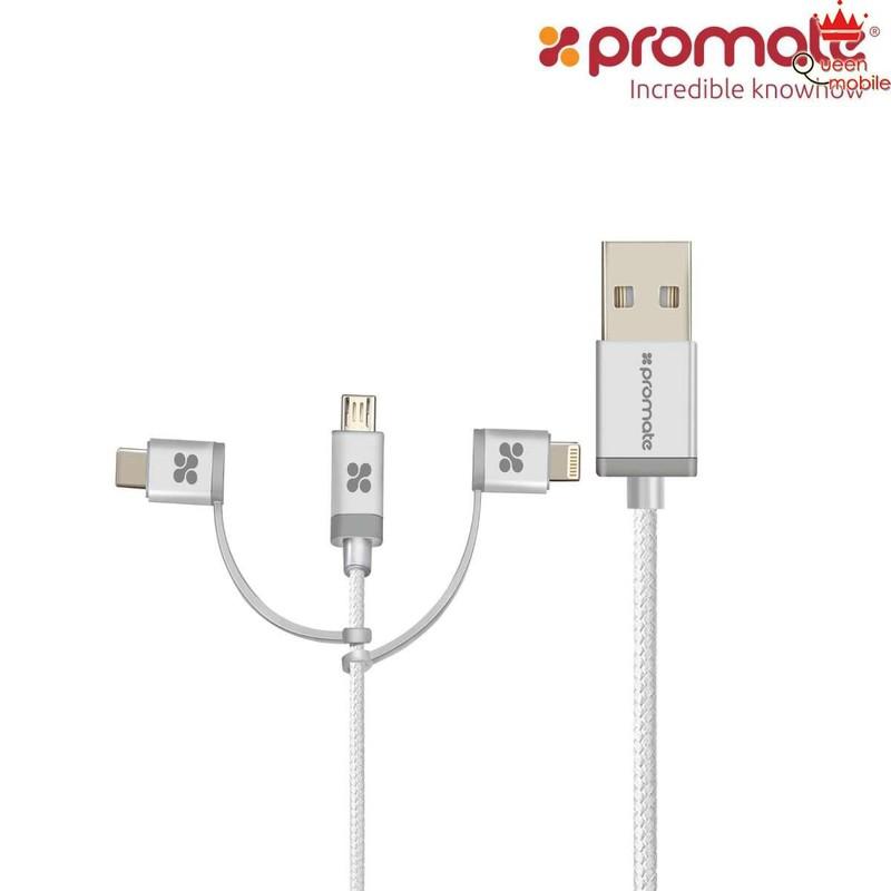 Cáp Sạc 3 Trong 1 Promate Micro USB + Type C + Lightning UNILINK-TRIO 1.2m