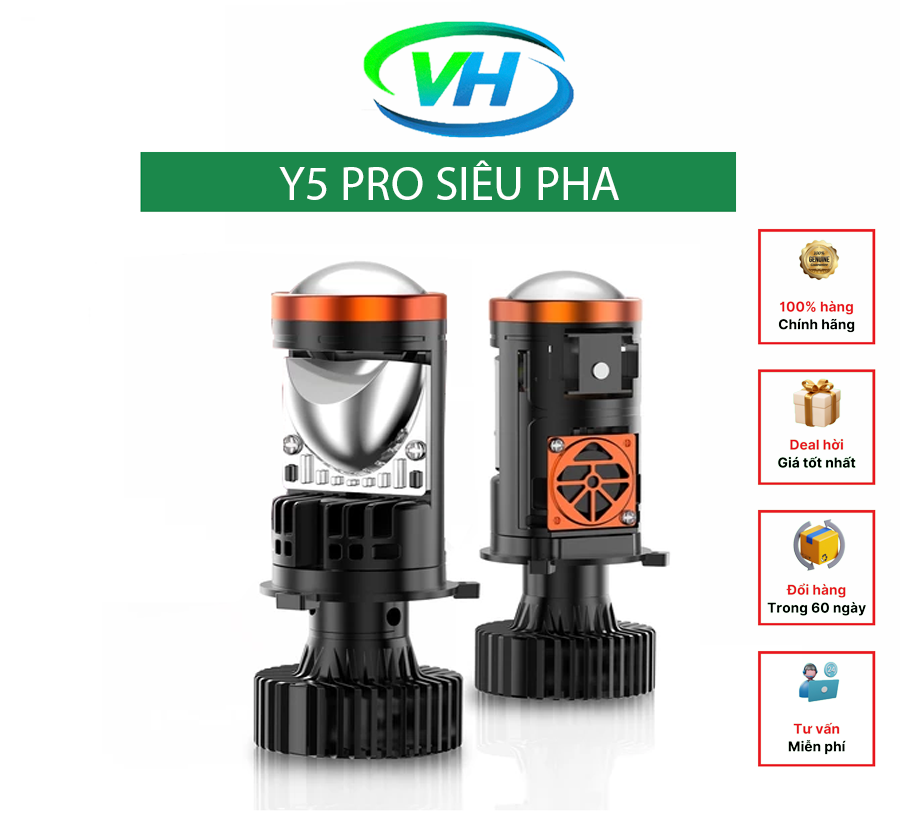Đèn Bi Cầu Mini H4 Y5 Pro 2025 Siêu Pha 2 Quạt Tản Nhiệt 65W 5500k Lắp Ô Tô Xe Máy