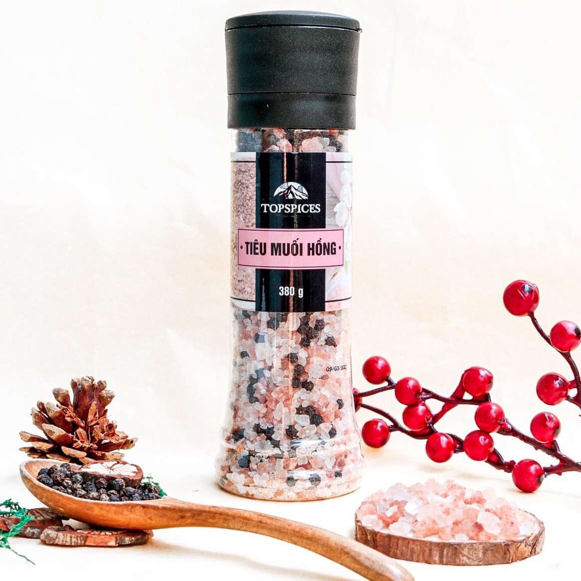 Muối Hồng Tiêu 380g có cối xay . Date mới
