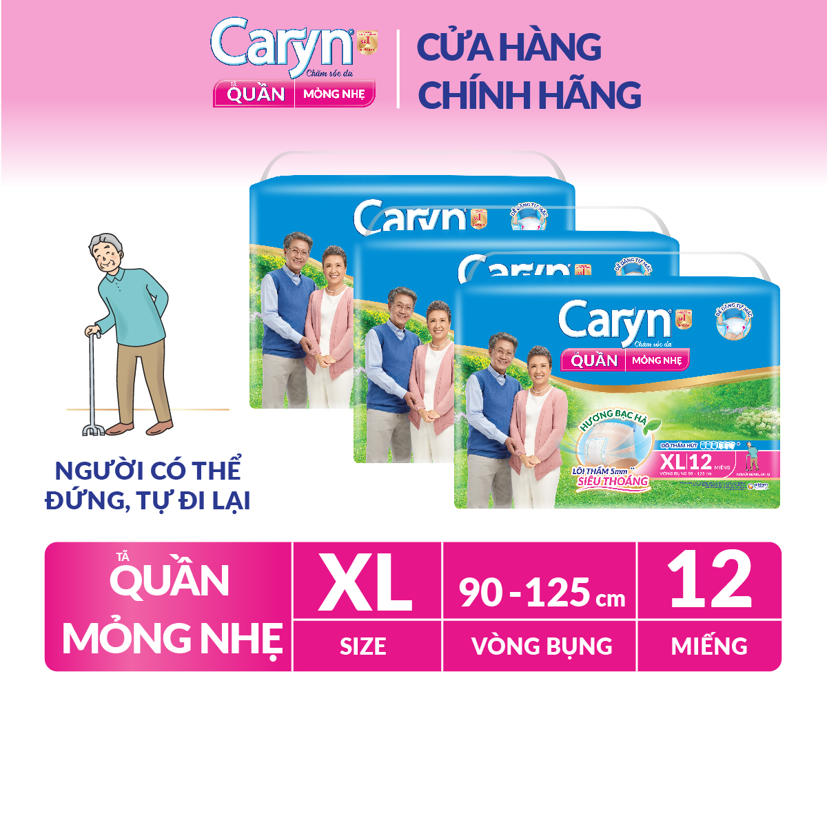 Combo 3 Tã Quần Người Lớn Caryn Mỏng Nhẹ Chống Tràn Dành Cho Người Già Có Thể Tự Đi Lại Được Size XL12