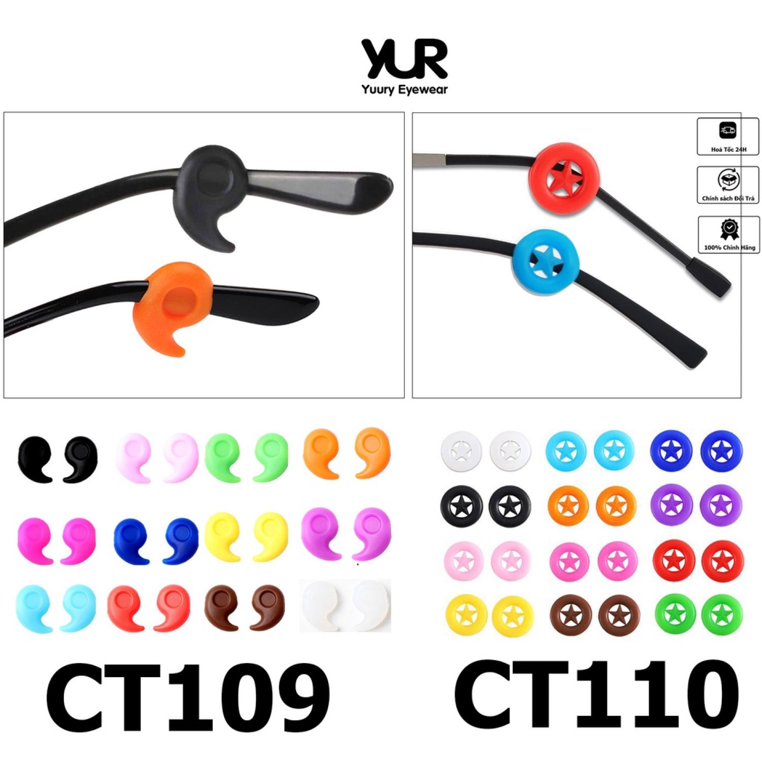 1 Cặp Cài Silicon chống tuột cố định mắt kính tiện lợi khi chơi thể thao Hình tròn và dấu phẩy