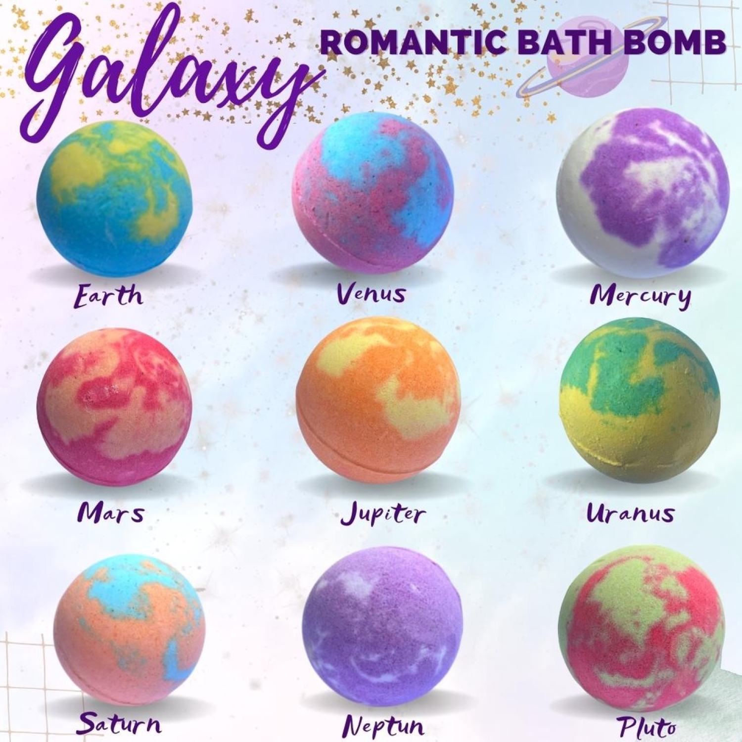 Bom tắm galaxy - galaxy romantic bath bombs | viên sủi bồn tắm galaxy nhiều mùi hương dưỡng ẩm và thư giãn