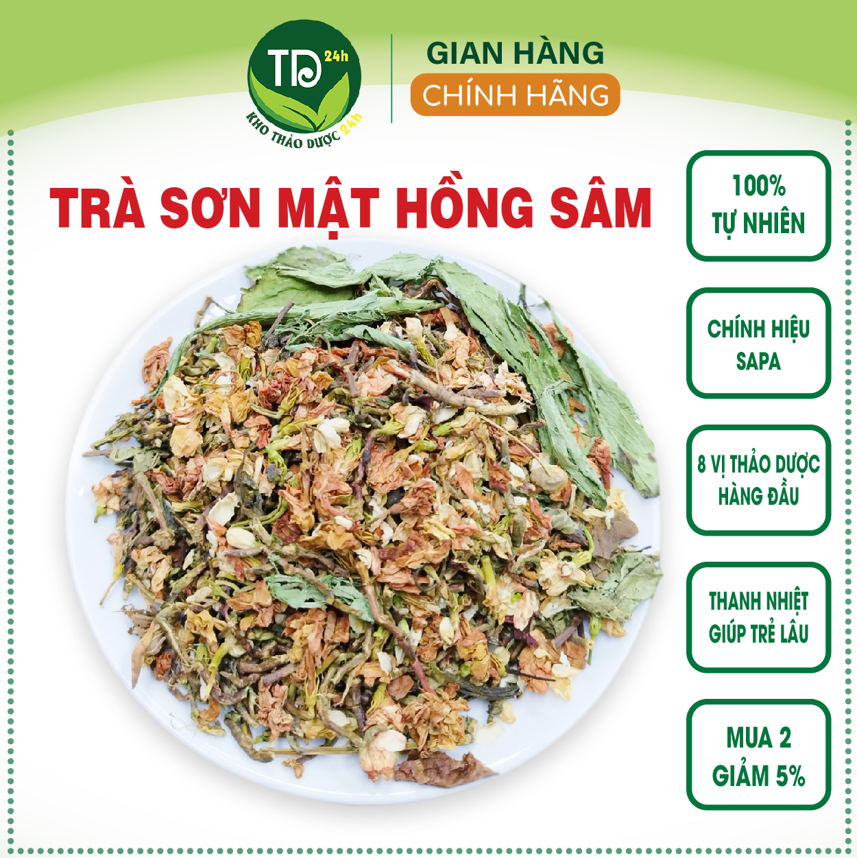 Trà sơn mật hồng sâm, kết hợp của 4 vị thảo mộc quý, giúp đẹp dáng, sáng da, ngủ ngon, ổn định huyết áp, ngừa ungg thưư, 100% thiên nhiên | Kho thảo dược 24h|