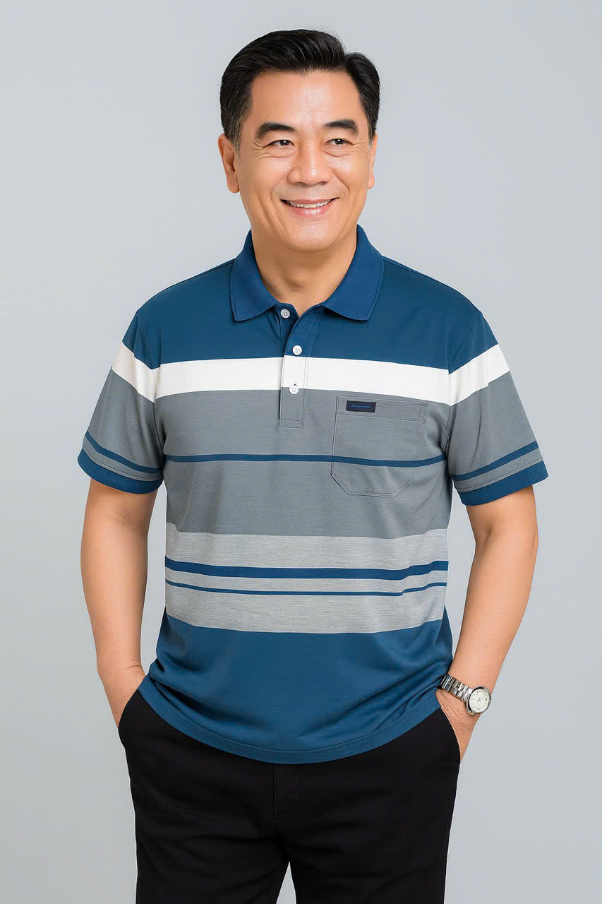 Middle-Aged Men's T-Shirt with Pockets - Elegant Collared Shirt, High-Class Middle-Aged Style - 2