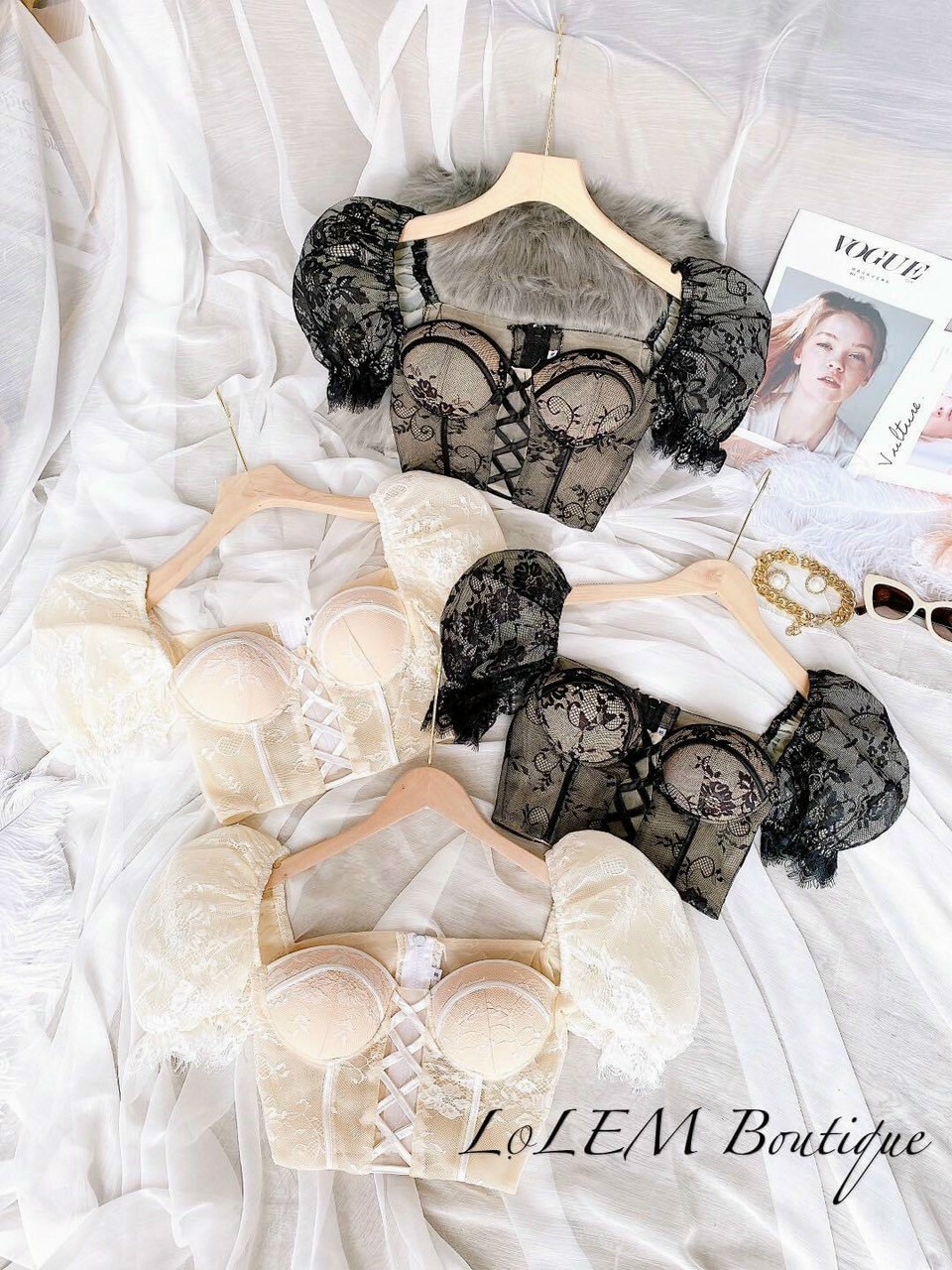 Áo kiểu ren tay ngắn đan dây ngực có mút ngực hot trend sành điệu ttkxa0047