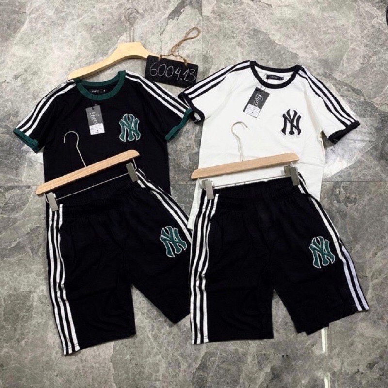 Đồ bộ nam hè, Bộ thể thao nam mùa hè NY CỔ XANH 3 RÓT, chất liệu thun lạnh 4 chiều, phong cách thể thao, 2 màu trắng đen, full size BH06