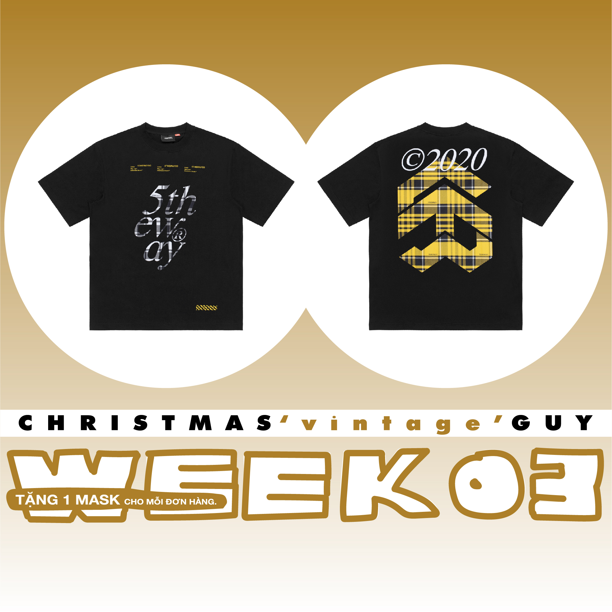 5THEWAY® /vintage flannel/ NEW TEE™ in BLACK aka Áo Thun Đen Tay Ngắn