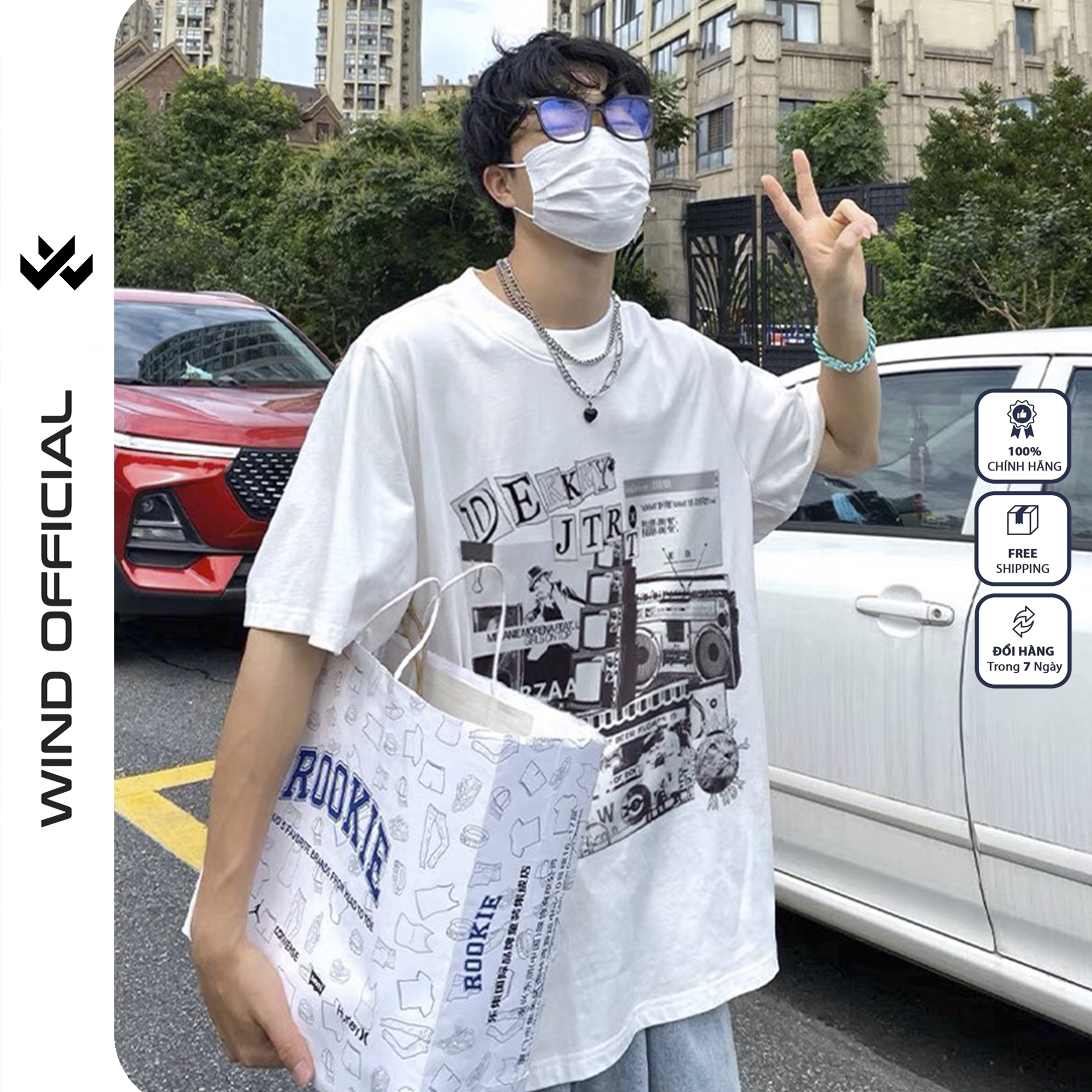 Áo thun tay lỡ nam nữ WIND phông dáng rộng RANDOM 65% cotton , thời trang nam nữ ulzzang oversize