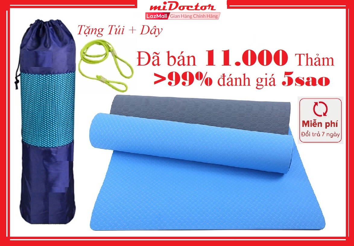Thảm Tập YoGa Gym 2 Lớp miDoctor Màu Xanh Dương + Bao Đựng Thảm Tập Yoga + Dây Thảm Tập Yoga (Chọn màu)