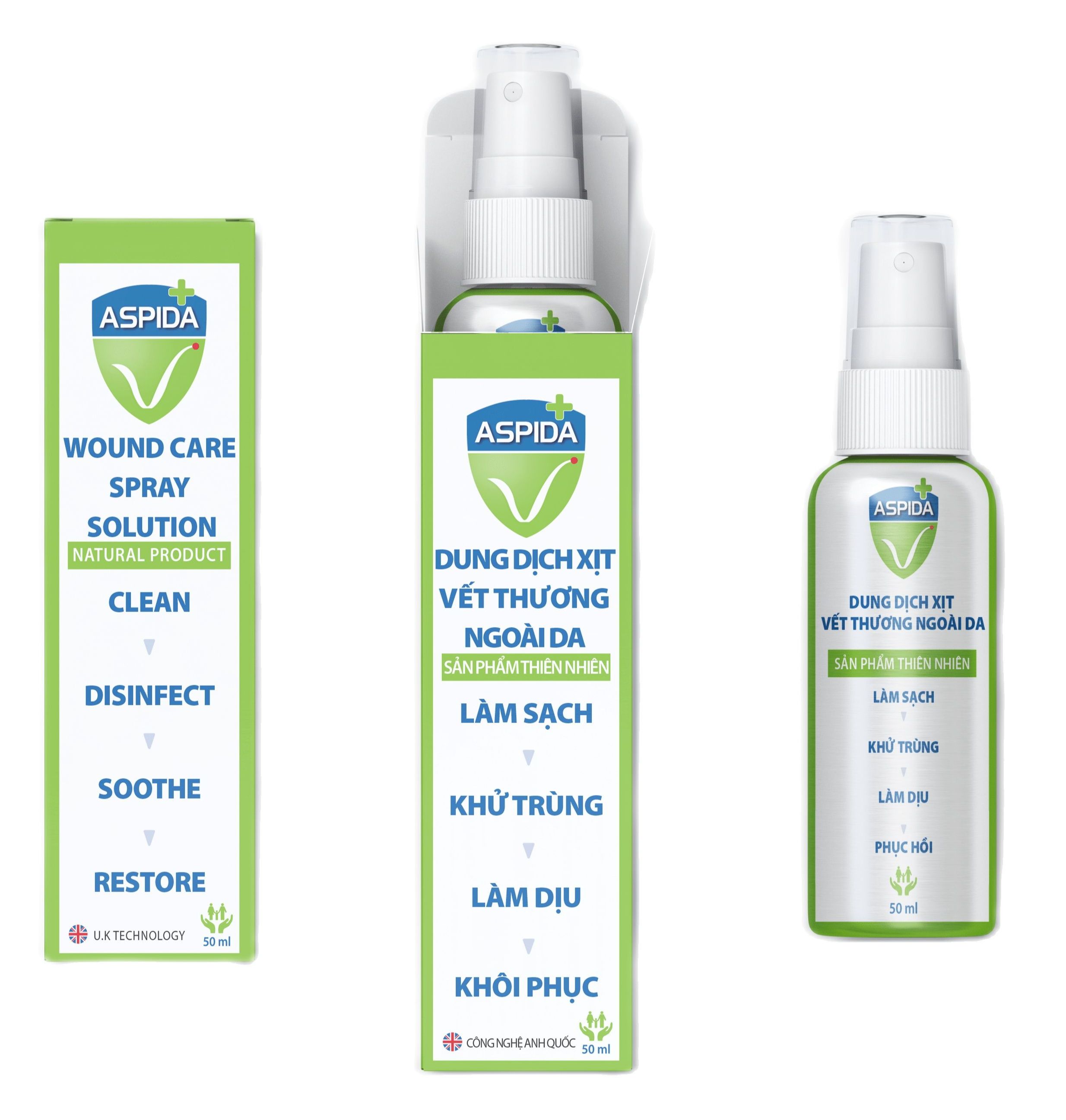 Xịt khử trùng chăm sóc vết thương aspida woundcare 50ml