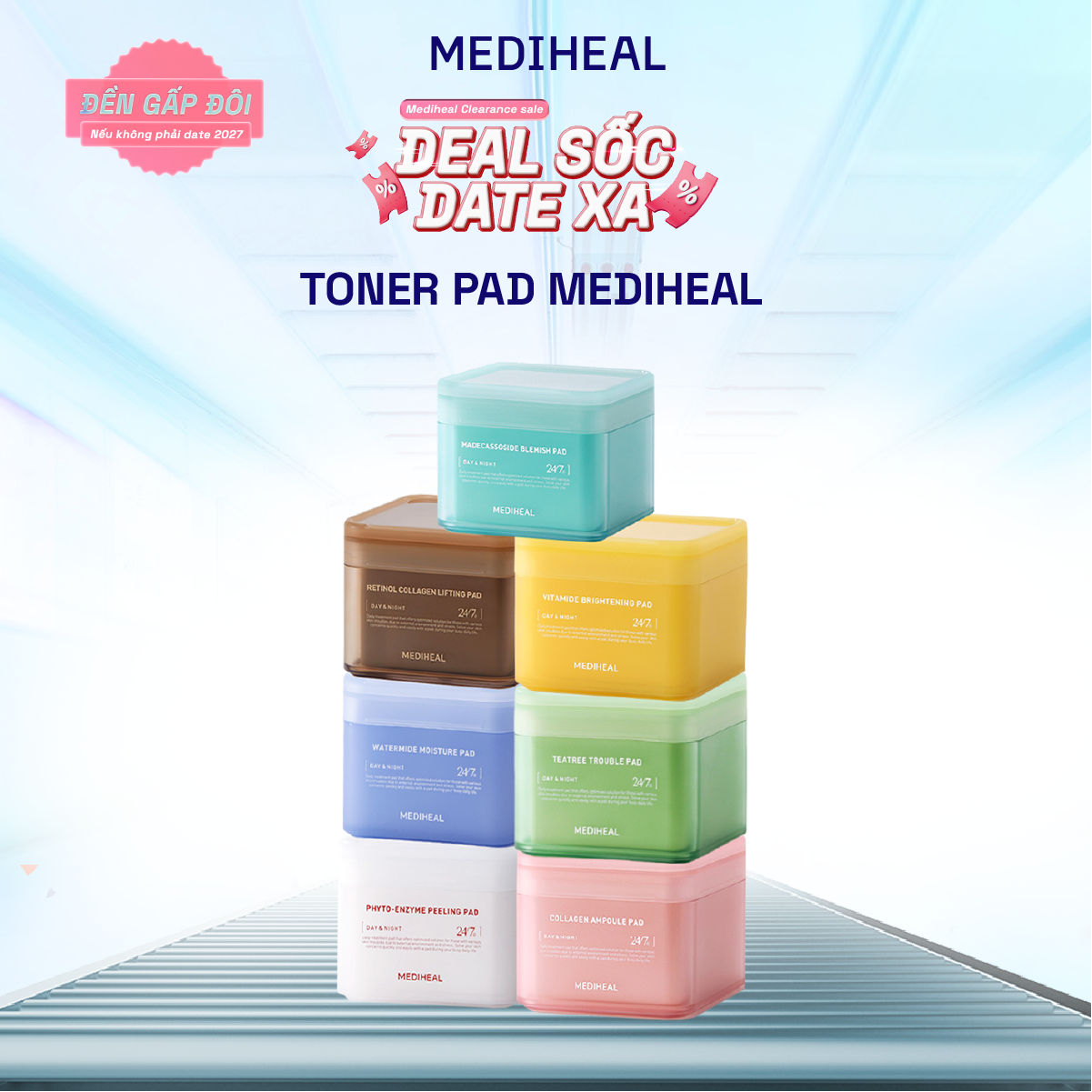 Hộp 100 miếng toner pad Mediheal Làm Dịu/ Cấp Ẩm/ Làm Sáng Da/ Tẩy Tế Bào Chết 180ml 100 pad