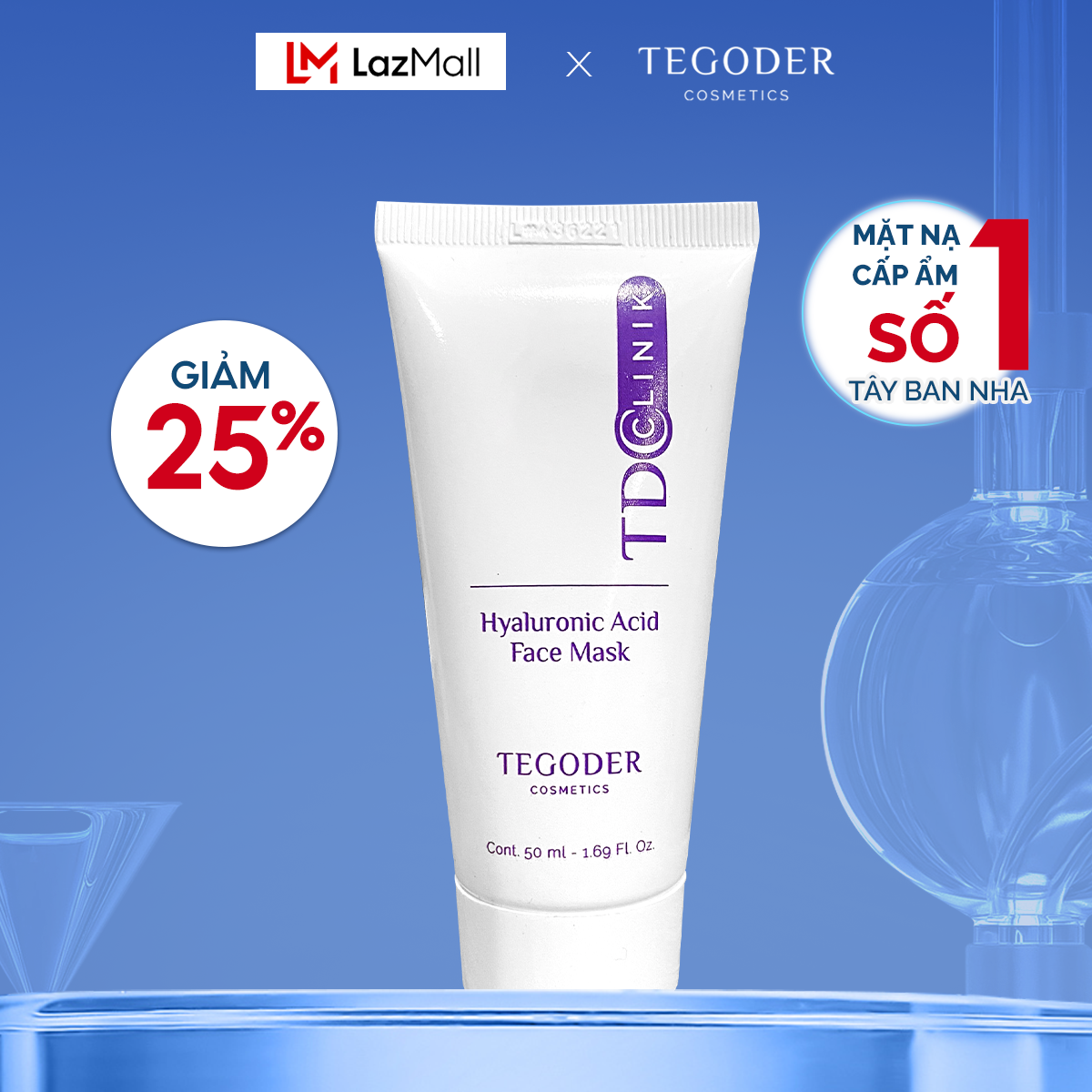 Mặt nạ HA Hyaluronic Acid cấp ẩm sâu,phục hồi da Tegoder Hyaluronic Acid face mask 50 ml mã p1081