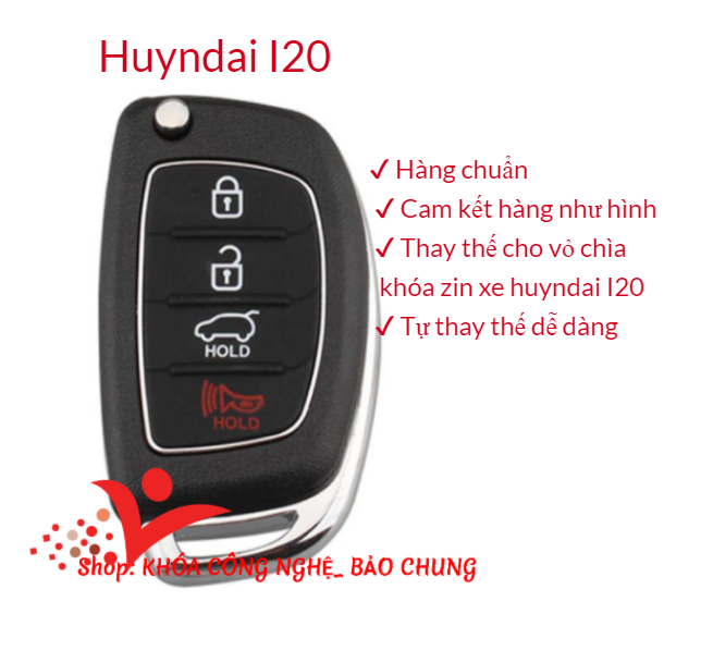 Vỏ chìa khóa remote xe ô tô huyndai I20 chuẩn thay thế cho vỏ remote zin theo xe