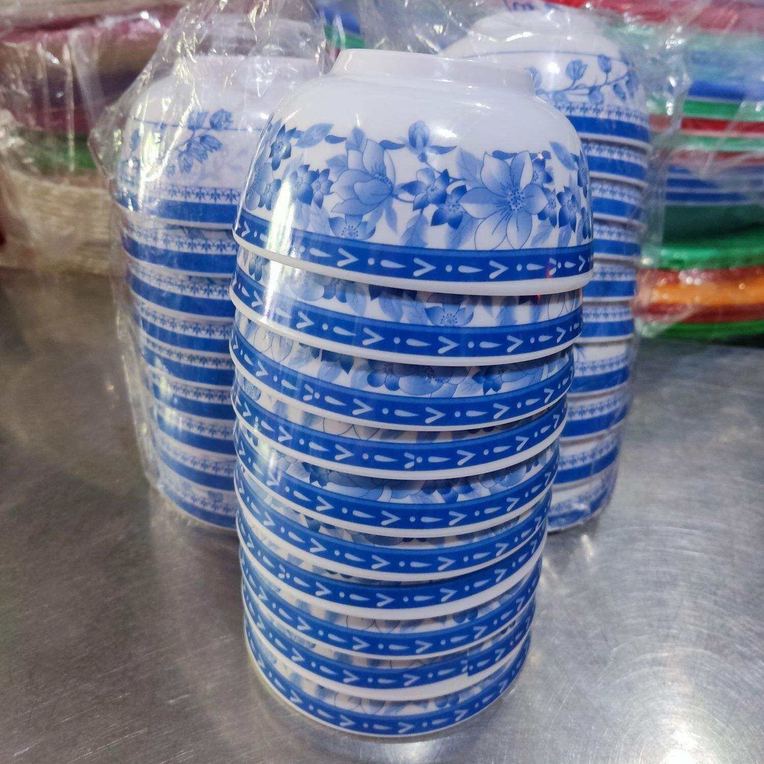 Chén ăn cơm in bông melamine hạn chế vở, chén nhẹ dễ sử dụng