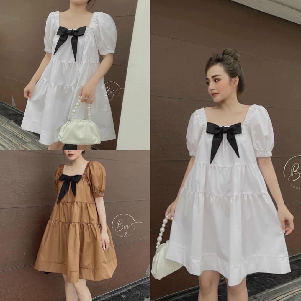 [ ẢNH THẬT] Đầm babydoll nữ xòe cổ vuông đính nơ VH48 thời trang hàn quốc, AMELIA, Đầm nữ, đầm nữ dáng xòe, đầm babydoll xòe tầng, đầm babydoll trắng, đầm trắng, đầm nữ dễ thương, đầm tiểu thư, đầm công chúa