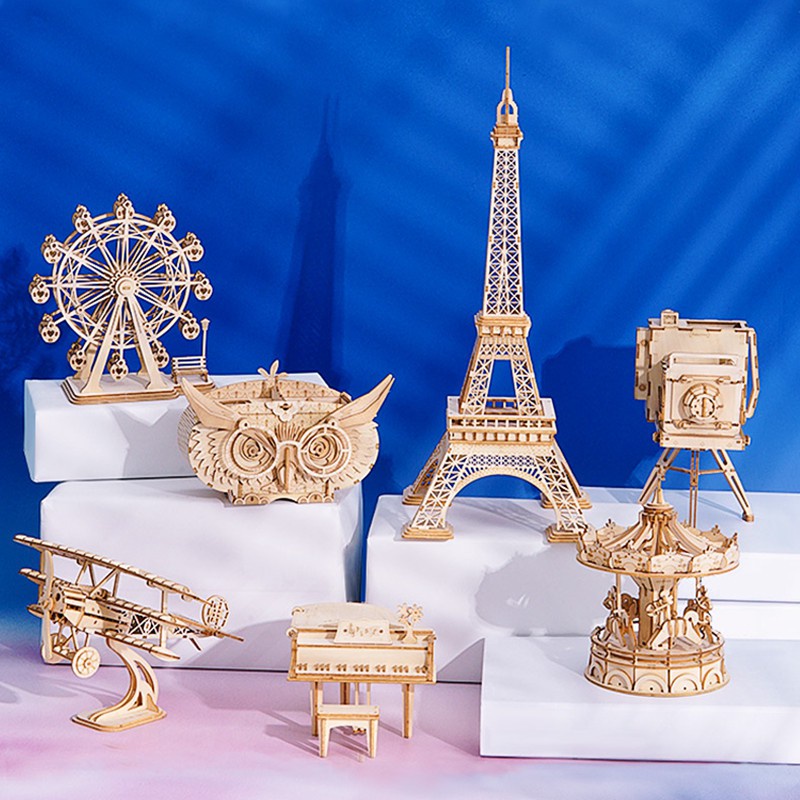 Đồ Chơi Lắp Ráp Bằng Gỗ 3D Robotime Piano, Đu Quay, Máy Đĩa Than, Tháp Eiffel, Pisa, Hộp Bút, Khinh Khí Cầu