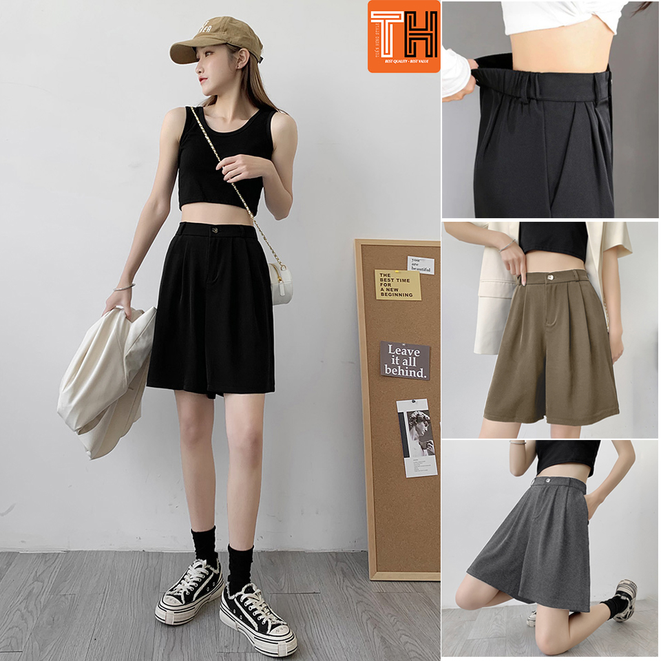 Quần short lửng nữ ống rộng lưng thun sau chất vải cao cấp nhiều màu S03