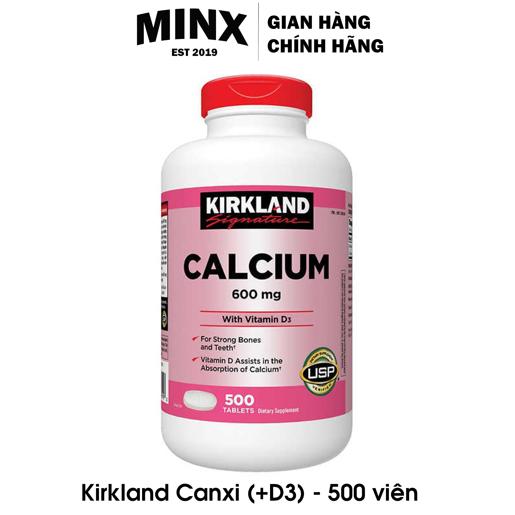 Viên Uống Bổ Sung Canxi Kirkland Calcium 600mg + Vitamin D3 500 Viên -  Kirkland Signature Costco - MINX Store