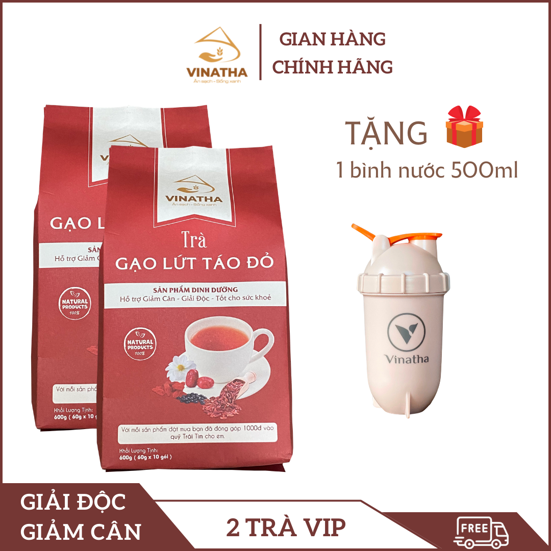 Combo 2 trà gạo lứt táo đỏ ăn kiêng giảm cân vinatha - 20 gói nhỏ 60gr