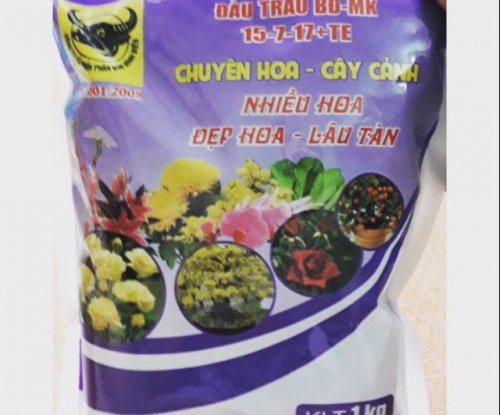 Gói 1kg phân bón đầu trâu npk 15-7-17+te - nhiều hoa, đẹp hoa, lâu tàn
