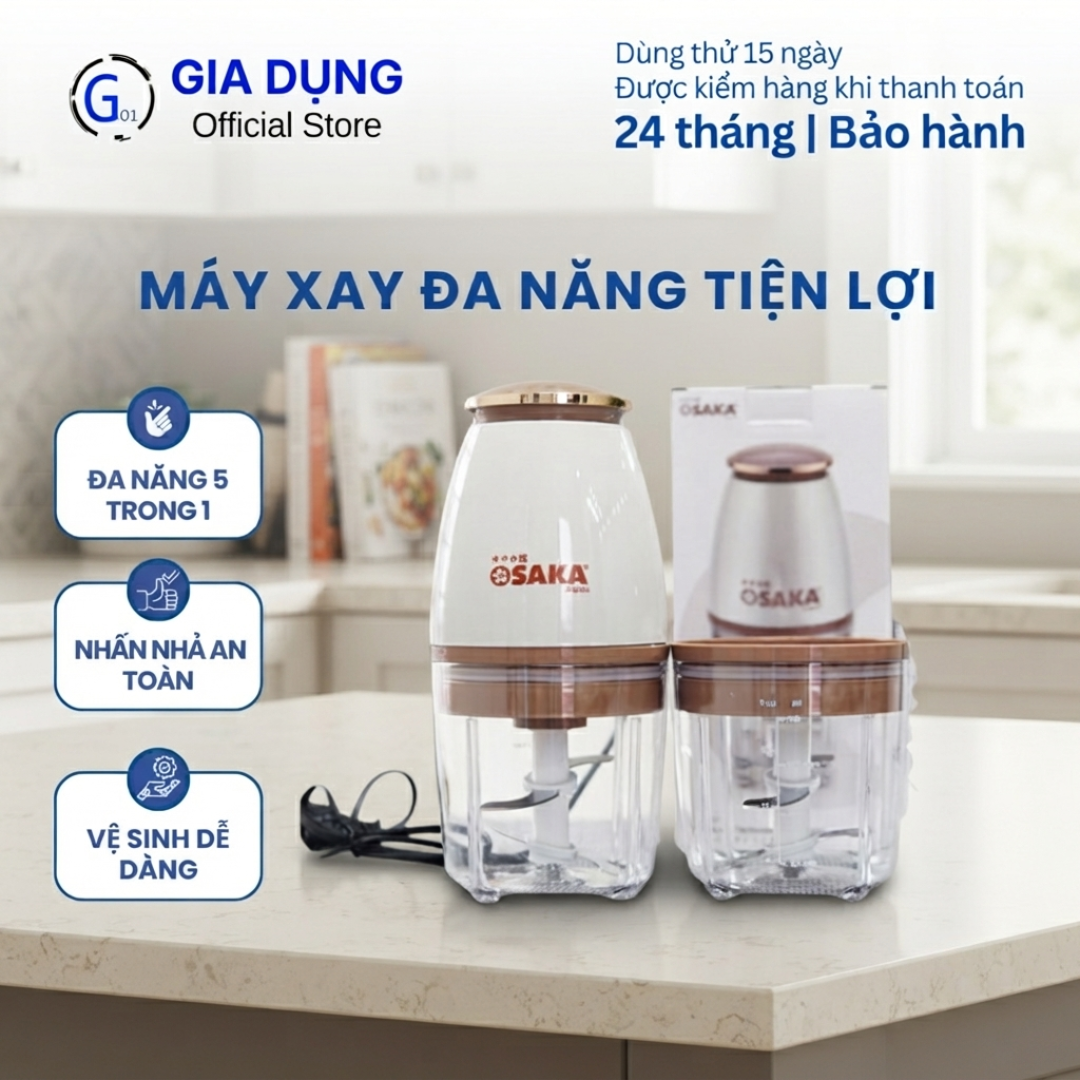 Osaka Multi-Function Blender with Copper Lid 350W 700ml Jar with 4 Super Sharp Dual Blades for Grinding Meat, Smoothies, Shaved Ice, Convenient for the Kitchen